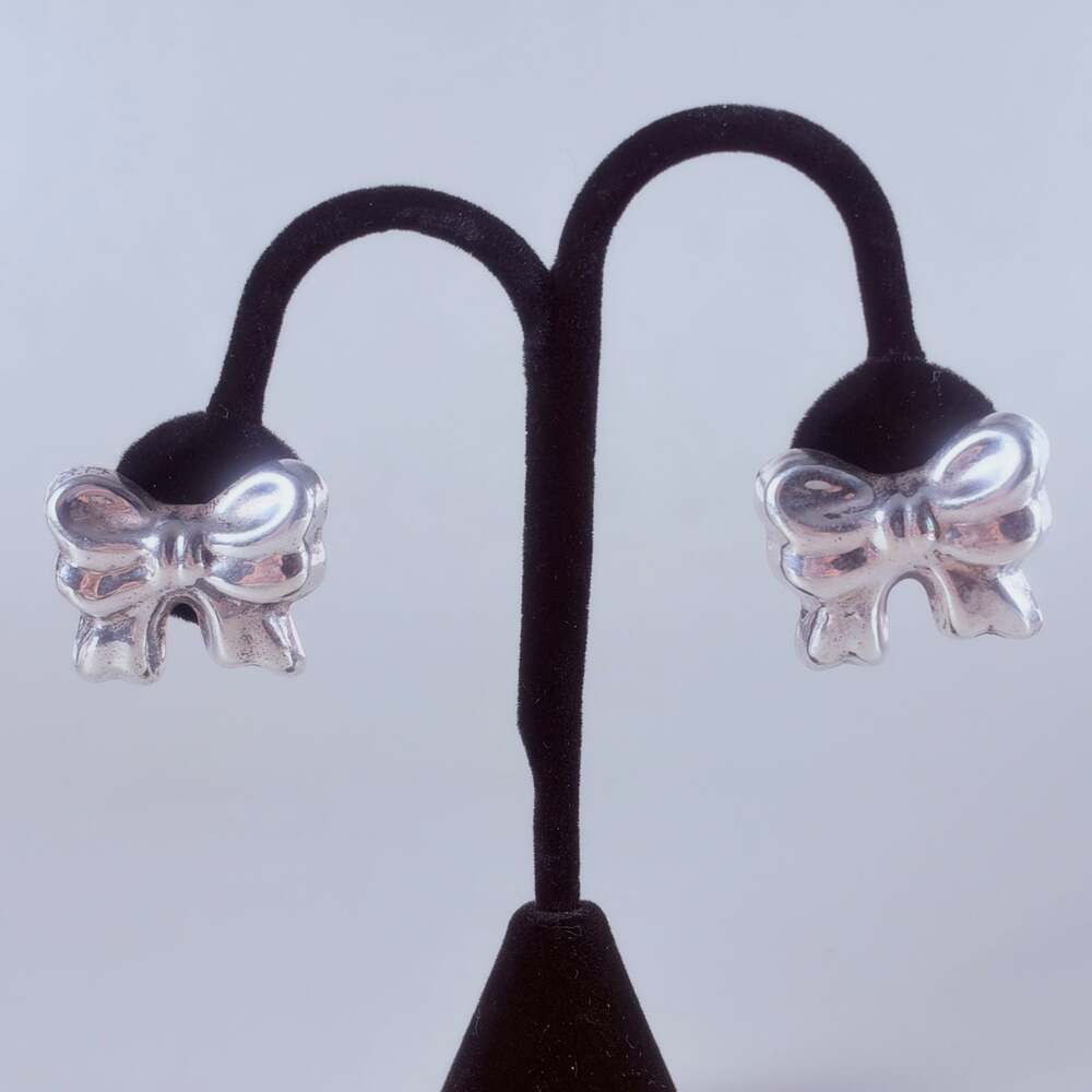 Vintage Mexico Sterling Silver 925 Puffy Bow Clip On Earrings Taxco TC 15.5g